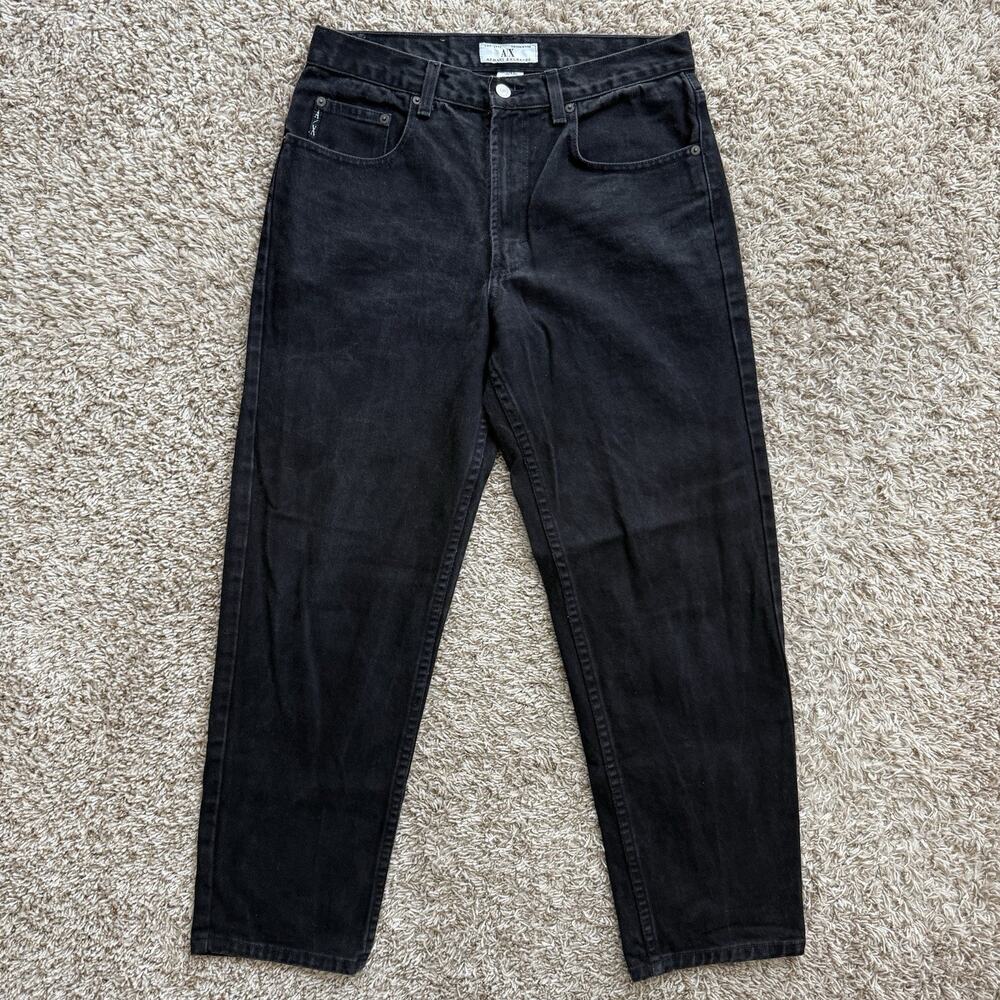 Vintage Armani Exchange Made In USA Black Denim Jeans Tapered Pants Size 30x27